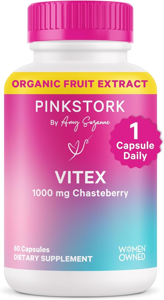 Pink Stork Organic Vitex – 1000 mg Chaste Tree Berry – Φυτική Υποστήριξη για Περιεμμηνόπαυση & Ορμονική Αρμονία – Βοηθά στη Διατήρηση Κανονικότητας Κύκλου & Υγιούς Ισορροπίας Προγεστερόνης – 60 Κάψουλες Vegan