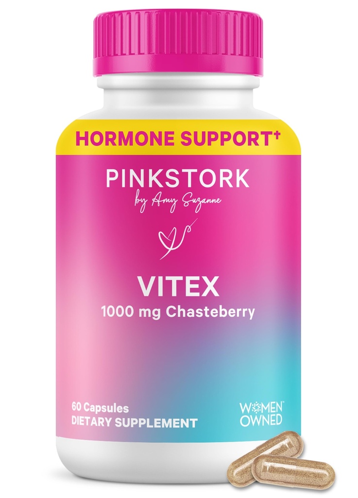 Pink Stork Organic Vitex – 1000 mg Chaste Tree Berry – Φυτική Υποστήριξη για Περιεμμηνόπαυση & Ορμονική Αρμονία – Βοηθά στη Διατήρηση Κανονικότητας Κύκλου & Υγιούς Ισορροπίας Προγεστερόνης – 60 Κάψουλες Vegan