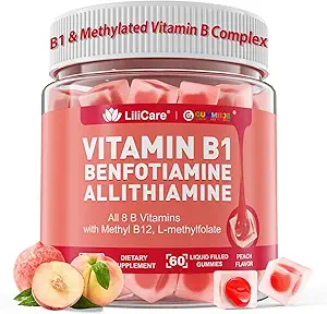 B1 & Mesel Vitamin B Kompleks Gummies - Tüm B Vitaminleri, Benfotimin, Thiamine & Inositol, Memeli B1 B2 B6 Çokvitaminler, Nerve Cognition Energy için Me12, 60 Cts