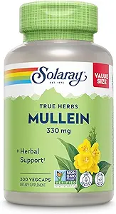 Solaray Mullein Leaf 330 mg - Soothing Herbal Support - Mullein Capsules Geleneksel olarak Sağlık ve Wellness'ı Desteklemek için kullanılır - Vegan, Non-GMO, Lab Doğrulandı, 60 Günlük Garanti, 200 Hizmet, 200 VegCaps