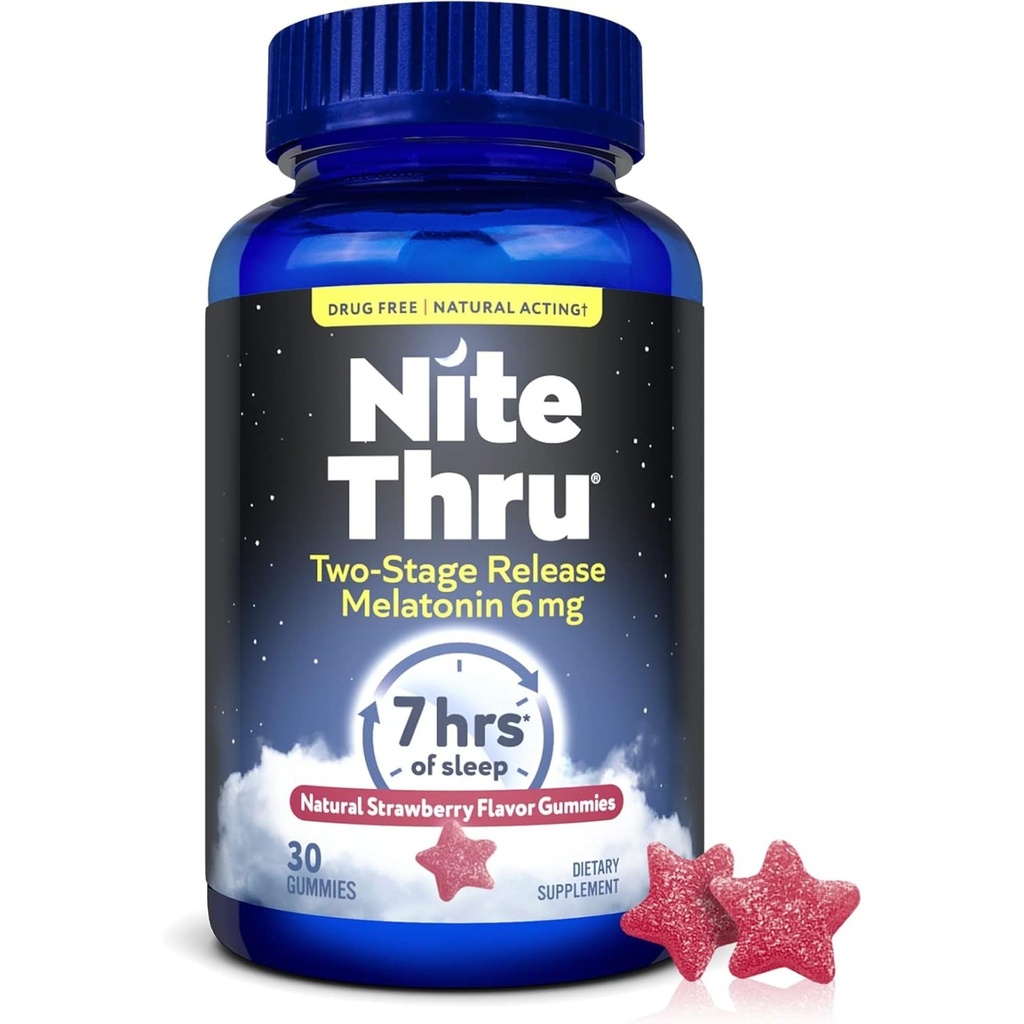 Two-Stage Release Melatonin, 6mg, Strawberry, Dietary Supplement, 30 Gummies