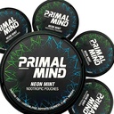 Primal Mind Neon Mint - Stimulant-Free Calm Focus Pouches | L-Theanine + Bacopa Monnieri + Ginkgo Biloba | Nicotine-Free, Caffeine-Free | 20 Pouches Per Can (100 Total in 5-Pack)