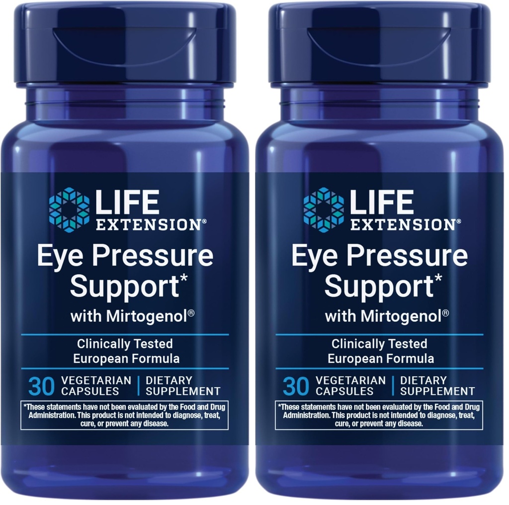 Life Extension Eye Pressure Support with Mirtogenol - Συμπλήρωμα Υγείας για Υγιή Πίεση ματιών - με Γαλλικό Ναυτιλιακό φλοιό Πεύκου – Χωρίς γλουτένη, Χορτοφαγική, Μη ΓΤΟ - 30 Κάψουλες (Pack of 2)