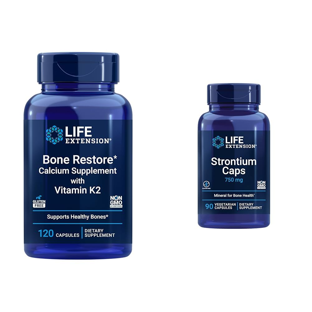 Life Extension Bone Restore + Vitamin K2 Vitamin & Mineraller Bone Health & Strength & Strontium Caps 750 mg - Bone Health Supplement