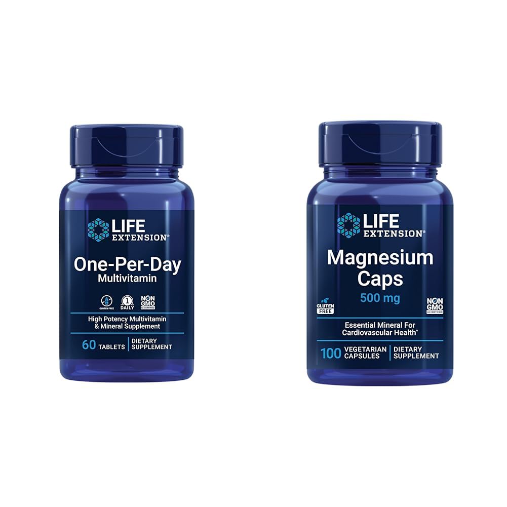 Life Extension One-Per-Day Multivitamin – Packed with Over 25 Vitamins, Minerals & Plant Extracts & Magnesium Caps, 500 mg, Magnesium Oxide, Citrate, Succinate, Heart Health