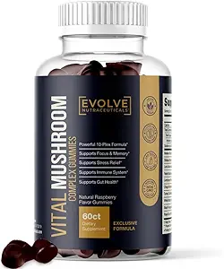 Vital Mushroom, Super Kompleksi Gummies, Nootropic, Cognitive Clarity, Gut Support, Immune Forting, Delicious Raspberry Flavor.