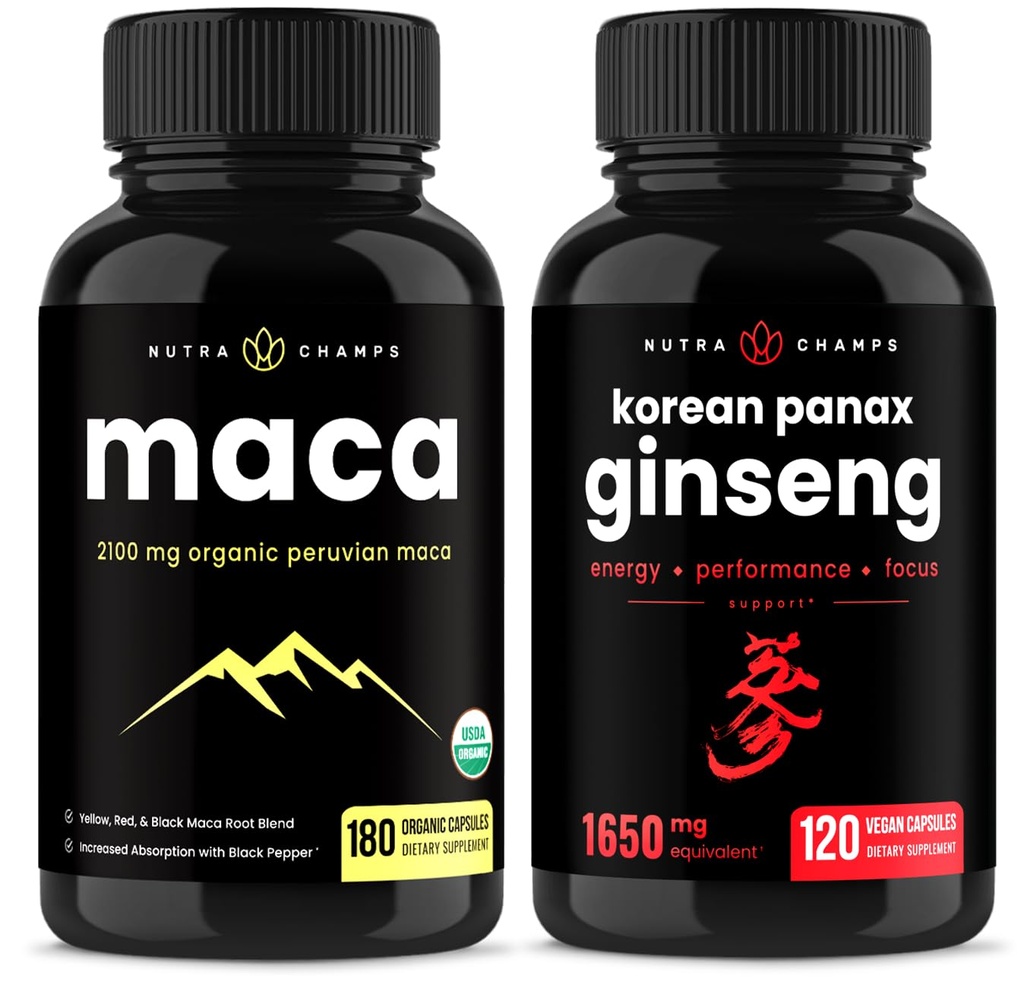 NutraChamps Κάψουλες ρίζας Maca και Korean Ginseng Κάψουλες 2 Πακέτων
