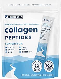 NativePath Collagen Peptides Protein Stick Peptides - Hydrolyzed Type 1 & 3 Collagen Powder for Skin, Hair, Nails - 30 Μερίδες