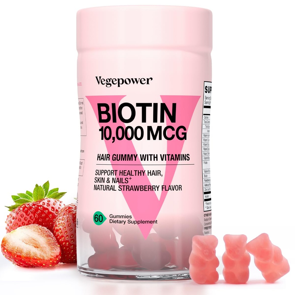 Saç Büyümesi için Biyotin Gummies 10000 • Vegan Biotin Vitaminleri Sağlıklı Saç, Cilt ve Çiçeği, Kadınlar ve Erkekler için Saç Vitamini - GMO, Chewable Supplement Supplement