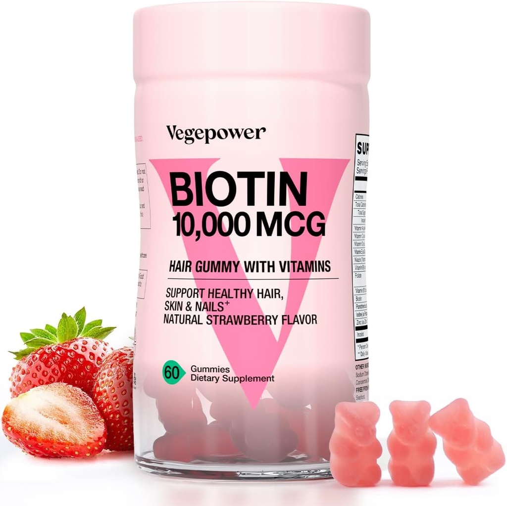 Saç Büyümesi için Biyotin Gummies 10000 • Vegan Biotin Vitaminleri Sağlıklı Saç, Cilt ve Çiçeği, Kadınlar ve Erkekler için Saç Vitamini - GMO, Chewable Supplement Supplement