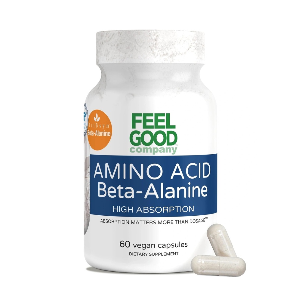 FeelGood Superfoods Beta-Alanine Capsules - Amino Acid Pre Workout Supplement - 3200mg Beta-Alanine Per Serving- Muscle Endurance & Workout Performance Support - High Absorption - 30 Servings