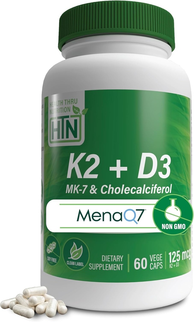 Sağlık Thru Beslenme K2 + D3 Kompleksi | K2 100mcg as MenaQ7 Menaquinone 7 MK7 & D3 1000iu | 3. Parti Test Edildi | No-GMO ( 60'ın Paketi)