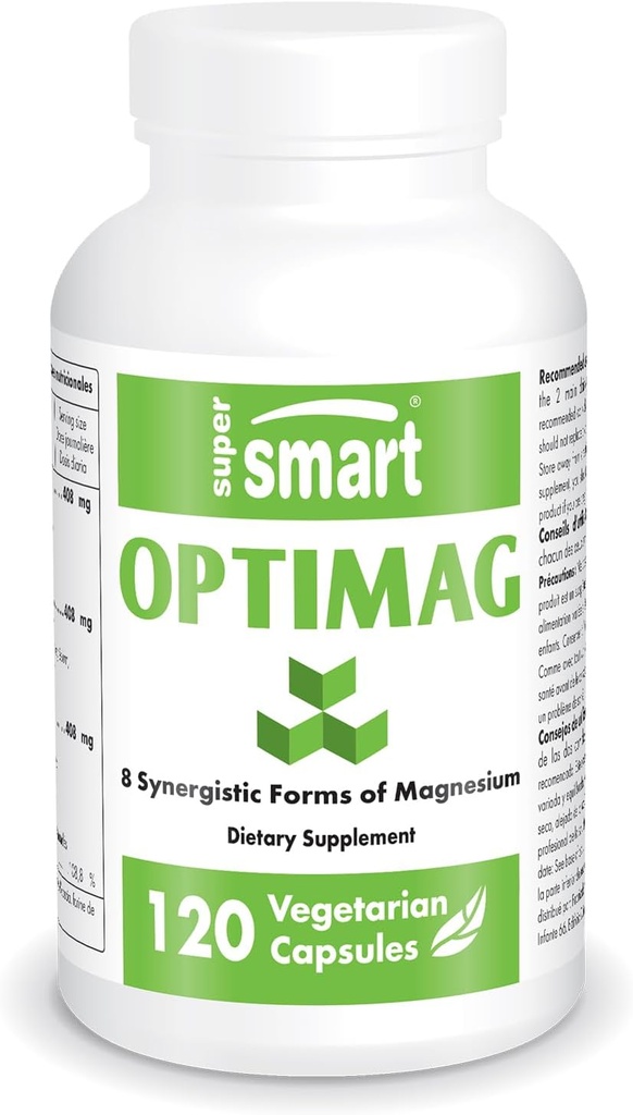 Supersmart - Optimag - Powerful Magnesium Complex - 8 Different Forms of Magnesium for Optimal Assimilation - Fights Magnesium Deficiency | Non-GMO & Gluten Free - 120 Vegetarian Capsules