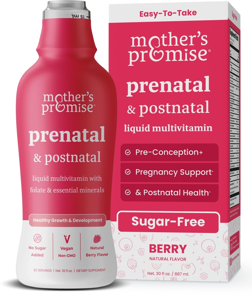 Mother's Promise Prenatal & Postnatal Multivitamin for Women | Sugar Free Liquid Prenatal Vitamins for Women with Folate, Choline & Organic Fruits for Preconception, Gebelik & Hemşire | Vegan