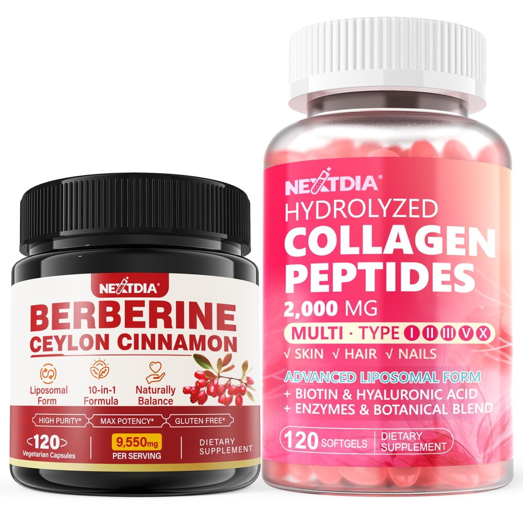 Berberine Supplement with Ceylon Cinnamon + Hydrolyzed Collagen Peptides Pills