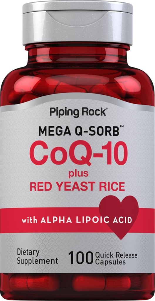 Piping Rock CoQ10 with Red Yeast Rice | 100 Capsules | Alfa Lipoic Acid | Non-GMO, Gluten Free Supplement Supplement Supplement