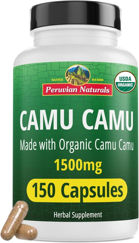 Περουβιανή φυσική οργανική βιταμίνη C από Camu Camu κάψουλες 1.500mg - 150 χάπια Vegan, φυσική βιταμίνη C από ολόκληρο το φαγητό Camu Berry οργανικά, μη-GMO