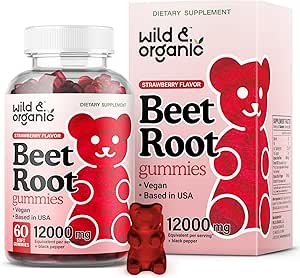 Wild & Organic Beet Root Gummies 12000 mg - Red Beets Beetroot Tozlu Kadınlar ve Erkekler için Tamamlar - 60 Pectin-Based Chews