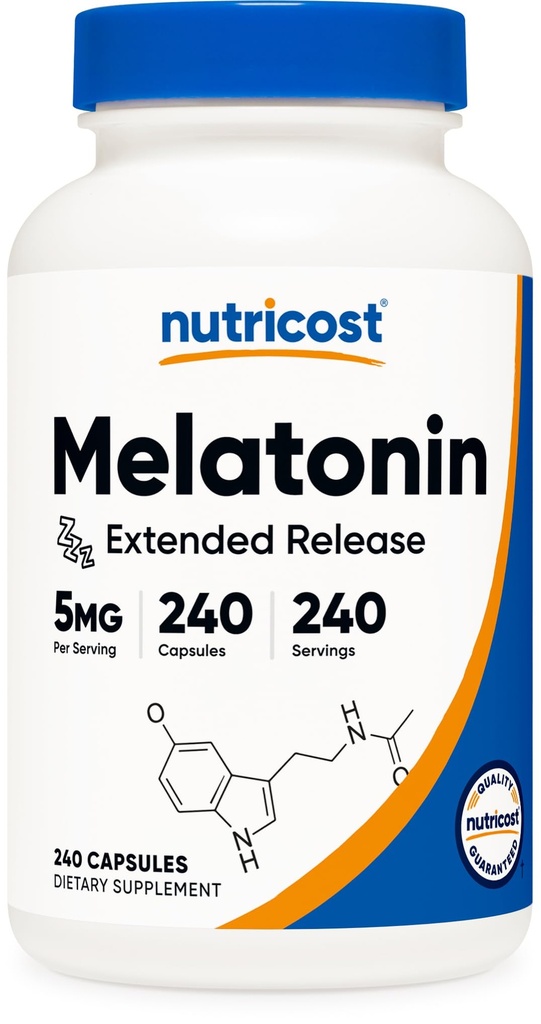 Nutricost Melatonin (5mg) 240 Capsules - Extended Release Sleep Support, Vegan, GMO-Free, Gluten-Free