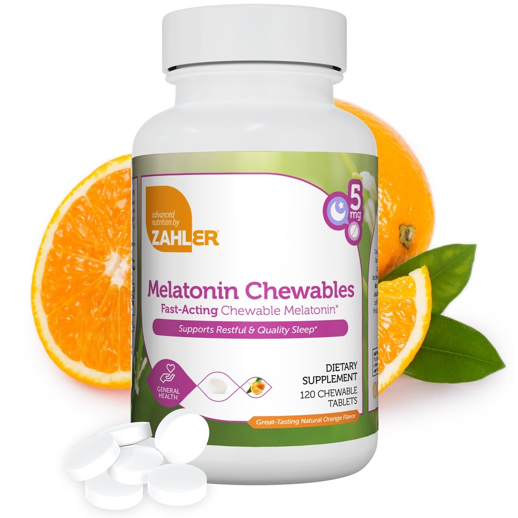 Zahler Melatonin 5mg Tablets - Fast-Acting Chewable Melatonin 5 mg Tablets - Delicious Orange Flavor - Supports Restful and Quality Sleep - Kosher Non GMO Made in USA Dietary Supplement, 120 Count