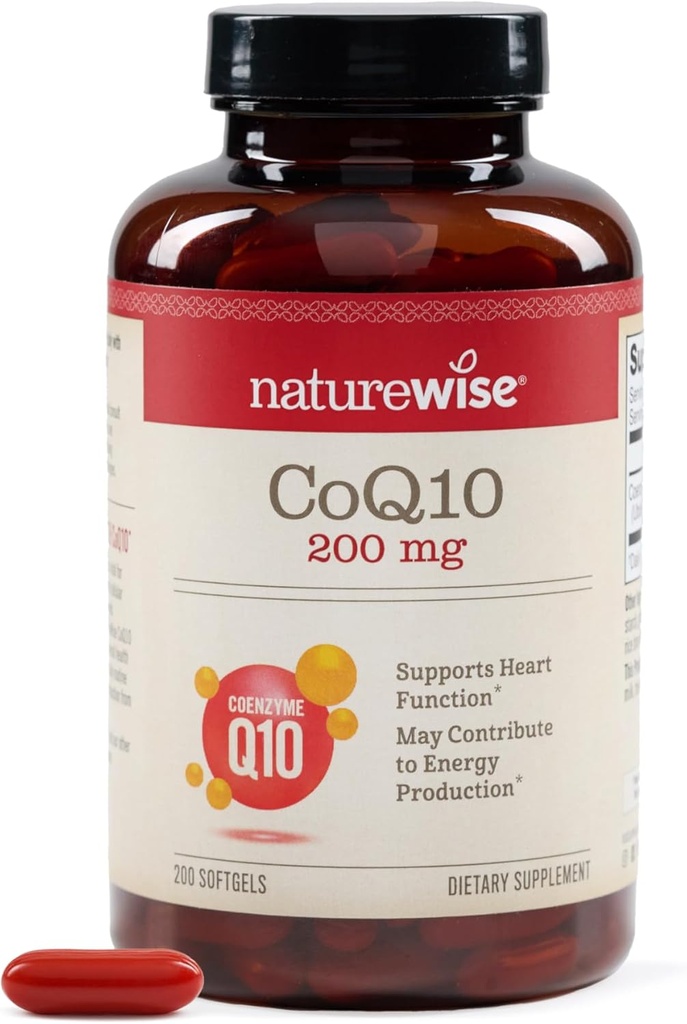 NatureWise CoQ10 200mg Softgels, Υψηλής ισχύος Ubiquinone - Συμπληρώματα συνένζυμου Q10 - Αντιοξειδωτικό για την Υγεία της Καρδιάς + Ενέργεια - Vegan, Μη-GMO, Χωρίς γλουτένη - 200 Count[200-Day Supply]