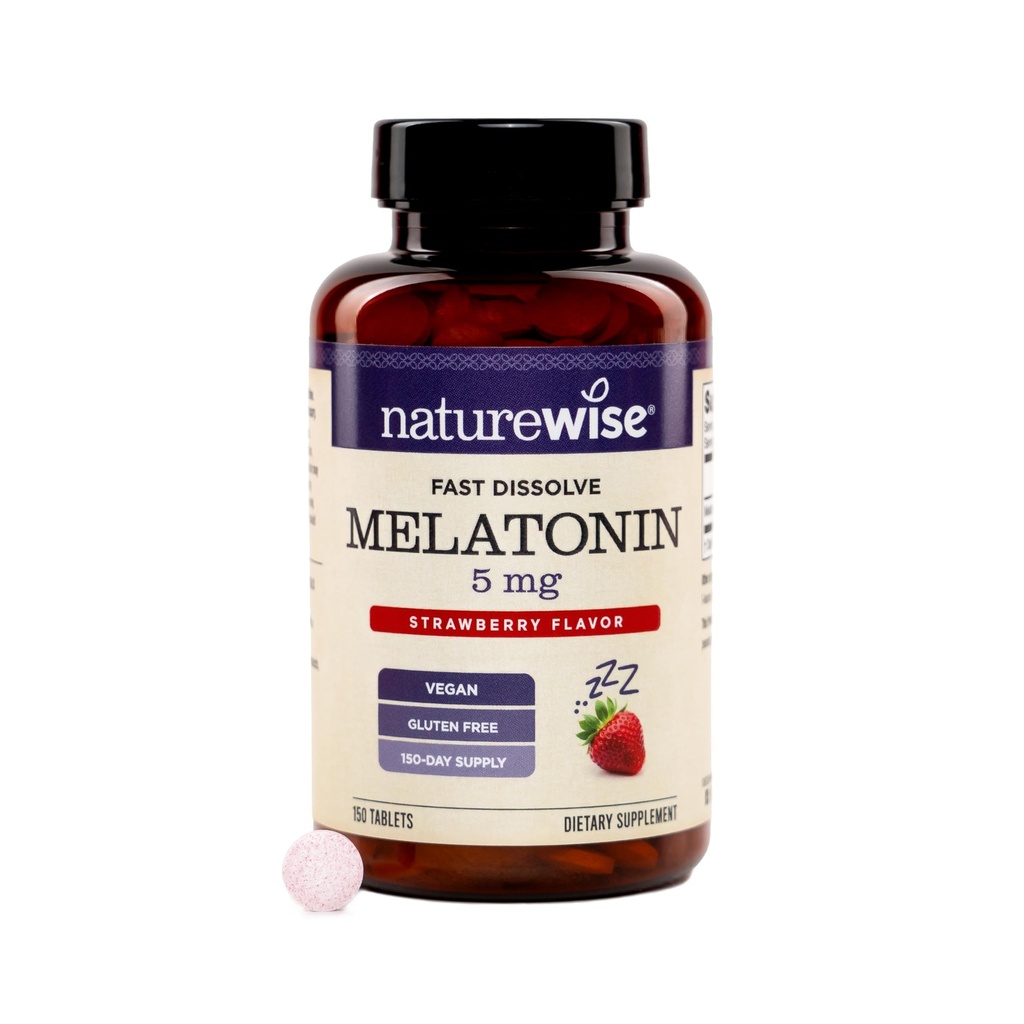 NatureWise Melatonin 5mg - Sugar Free Fast Dissolve Melatonin Supplement - Non-GMO, Vegan, USA Manufactured - 150 Tablets[150 Day Supply]