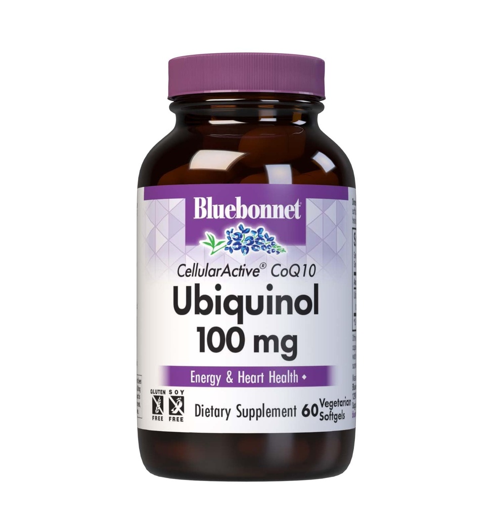 Bluebonnet Cellular Active CoQ10 Ubiquinol 100mg Powerful Antioxidant Energy & Heart Health Supplement for Women & Men - High Absorption Kaneka - Non-GMO Soy-Free - 60 Vegetarian Softgels