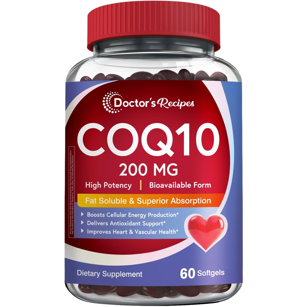 Doktor'un Tartları 200 mg, 60 Softgels, Yüksek derecede Absorbable Coenzyme Q10, Antioksi Support & Cellular Energy Boost, Finds Heart, Vascular & Muscle Health, Non-GMO, No Gluten Süt, No Gluten