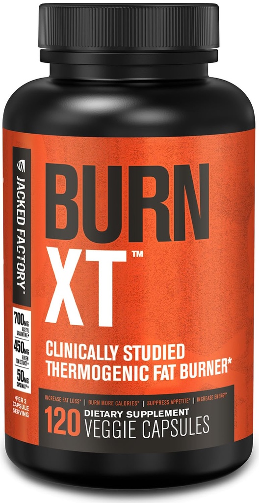 Jacked Factory Burn-XT Klinik olarak Studied Fat Burner & Kilo Kayıp Supplement - Appetite Suppressant & Energy Branson - Acetyl L-Carnitine, Green Tea Extract ve More - 120 Doğal Diyet Pills