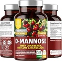 Kadınlar ve Erkekler için Bir Beslenme Premium D Mannose Supplement (Max Strength, 1350MG) Doğal D-Mannose ile Cranberry, Hibiscus ve Dandelion ile Urinary Tract Health, 120 Kont