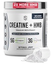 SteelFit Tinatine HMB Toz - 5gpure Kreatin Monohidrat Toz, 3g myHMB & 1000 IU Vitamin D - Workout Supplement Supports Muscle growth, Strength, Recovery & Energy - Unflavored, 30 Servisler