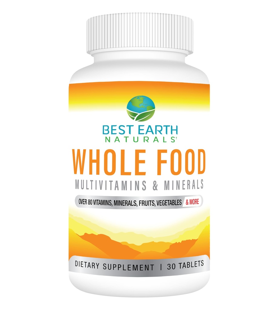 Best Earth Naturals Whole Food Multivitamins & Mineral Vegan Formula with Fruits, Sebzeler, Probiyotik ve Daha Fazla, 30 Kont