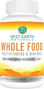 Best Earth Naturals Whole Food Multivitamins & Mineral Vegan Formula with Fruits, Sebzeler, Probiyotik ve Daha Fazla, 30 Kont