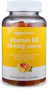 Temeller D3 2000 IU Gummies, Orange, Lemon & Strawberry, 160 Count (2 numaralı hizmet başına) (Önceki Solimo) (Pack of 2)