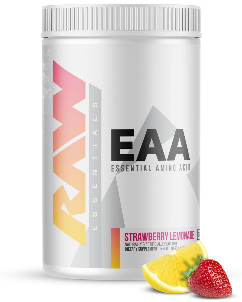RAW EAA Amino Acids σκόνη, φράουλα λεμονάδα (25 σερβίρεται) - Προ προπόνηση Amino Ενέργεια σκόνη για τη δύναμη, την αντοχή, την ανάκτηση και την ανάπτυξη των μυών Lean - BCAA Amino Acids συμπλήρωμα για άνδρες και γυναίκες