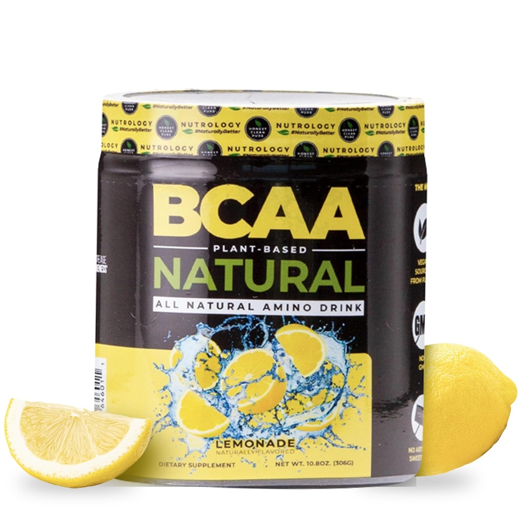 Nutrology BCAA Natural - Plant based BCAA Toz, Lemonade Flavor, Optimized 2:1 1 1 Karşılaştırma ve Post Workout Recovery, Vegan, Gluten-Free, Non-GMO, 30 Servisler