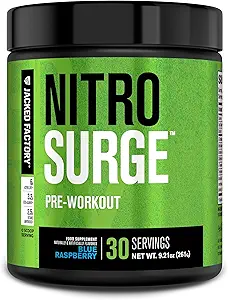 Jacked Factory NITROSURGE Preworkout Supplement - Ενεργειακό Booster, Instant Strength Gains, Clear Focus & Intense Pumps - ΟΧΙ Booster & Ισχυρή Preworkout Energy Powder - 30 Servings, Blue Raspberry