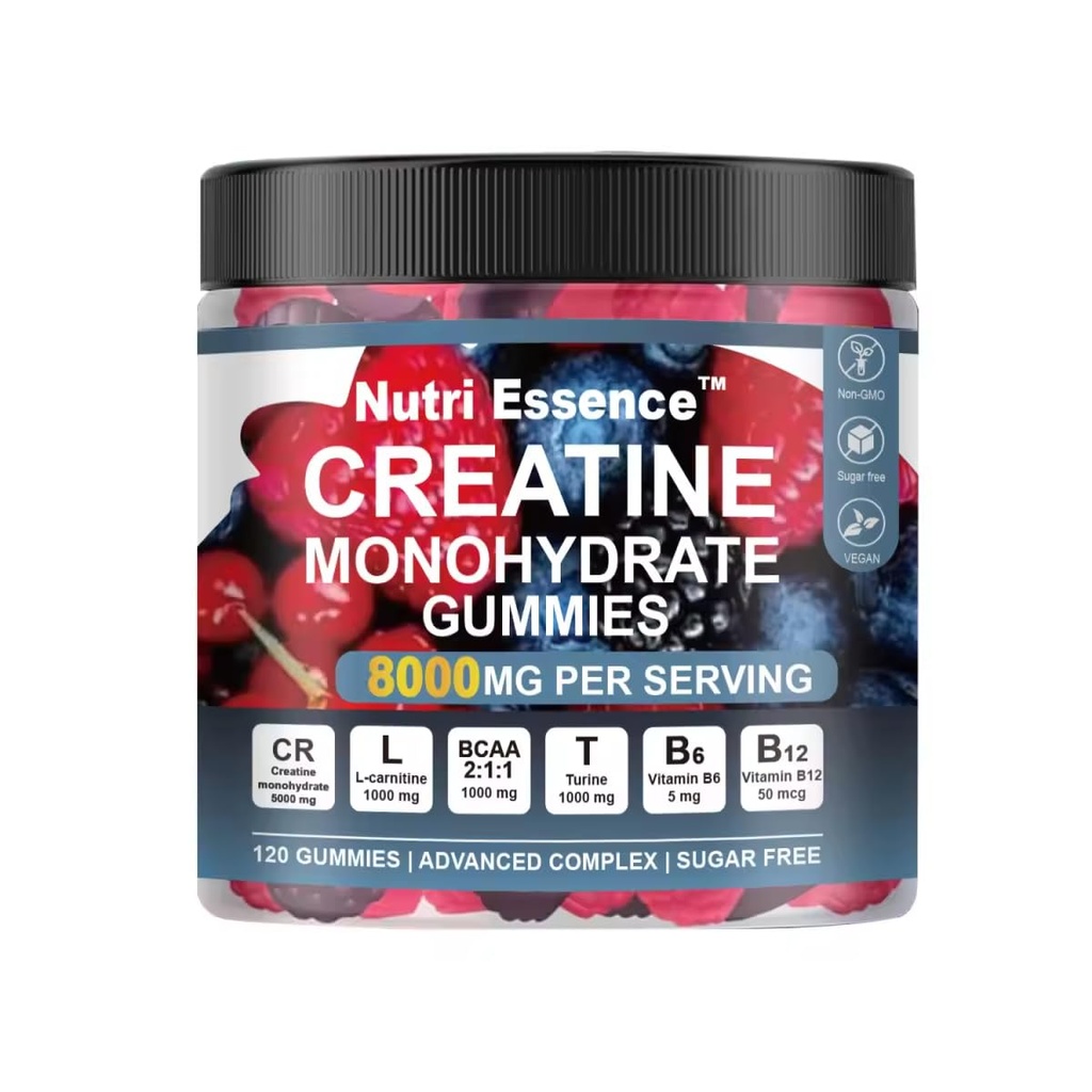 Kreni Monohidrat Gummies, Sugar Free Advanced Complex, 8000 mg ile BCAA, L-Carnitine, Taurine, B6, B12, 120