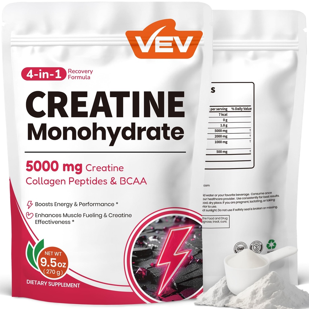 VEV Creatine Monohydrate for Women Powder 5000 mg with Collagen & BCAAs 2:1:1 – Createine for Women, Supports Μυϊκός Ορισμός, Ανάκτηση & Ενέργεια – Unflavored, Sugar-Free, 9,5 oz, 30 Υπηρεσίες