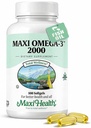 Maxi Health Omega 3 Fish Oil 2000 mg – Fish Oil Omega 3 Supplements with No Fishy Aftertaste – Triple Strength EPA DHA – Kosher Omega3 Supplement to Help General Wellness (100 Softgels)