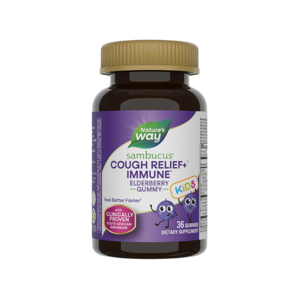 Nature's Way Sambucus Kids Cough Relief + (1) Immune Gummy*, Feel Better Faster (1), Klinik olarak Proven South African Geranium, Elderberry, C & çinko, Gluten Free, Vegetarian, 36 Gummies