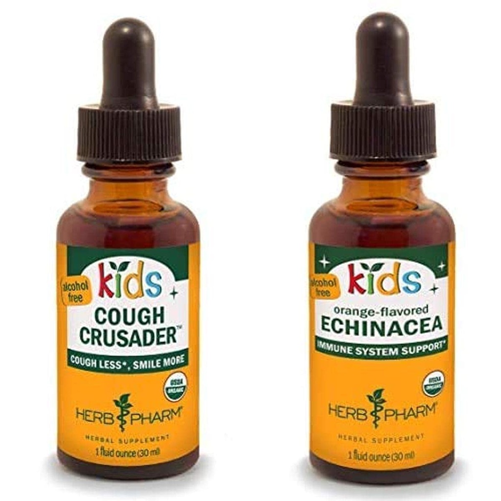 Herb Pharm Kids sertifikalı-Organic Alkol-Free Cough Haçlı Sıvı Herbal Formula, 1 Ounce & Kids Sertifikalı-Organik Alkol Özgür Echinacea Glycerite Sıvısı, 1 Ounce