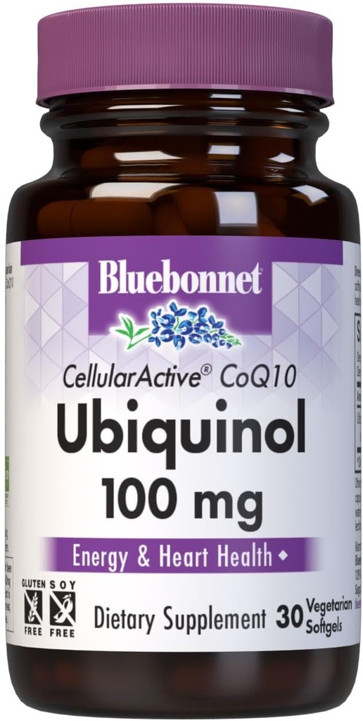 Bluebonnet Beslenme Hücreleri Aktif CoQ10 Ubiquinol 100 mg, Enerji ve Kalp Sağlığı *, Non-GMO, Gluten-Free, Soy-Free, Vegetarian Friendly, 30 Sebze Yumuşakgels, 30 Hizmet