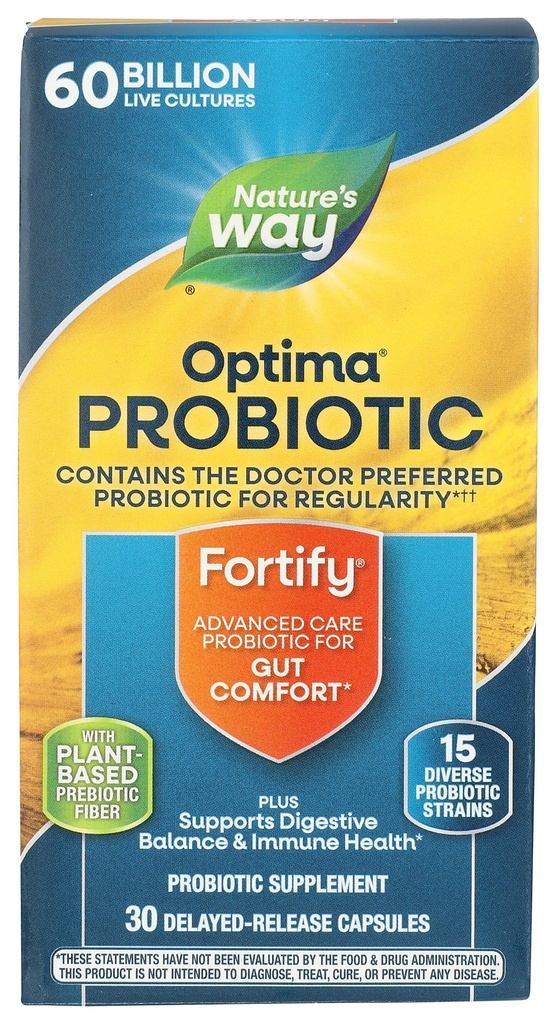 Nature's Way Fortify Optima Probiyotik for Yetişkinler, 60 milyar Live Cultures, 15 Strains, Gut Comfort*, Supports Digestive Balance and Immune Health*, Keep Reerated, 30 Capsules (Pazarlama May Vary)