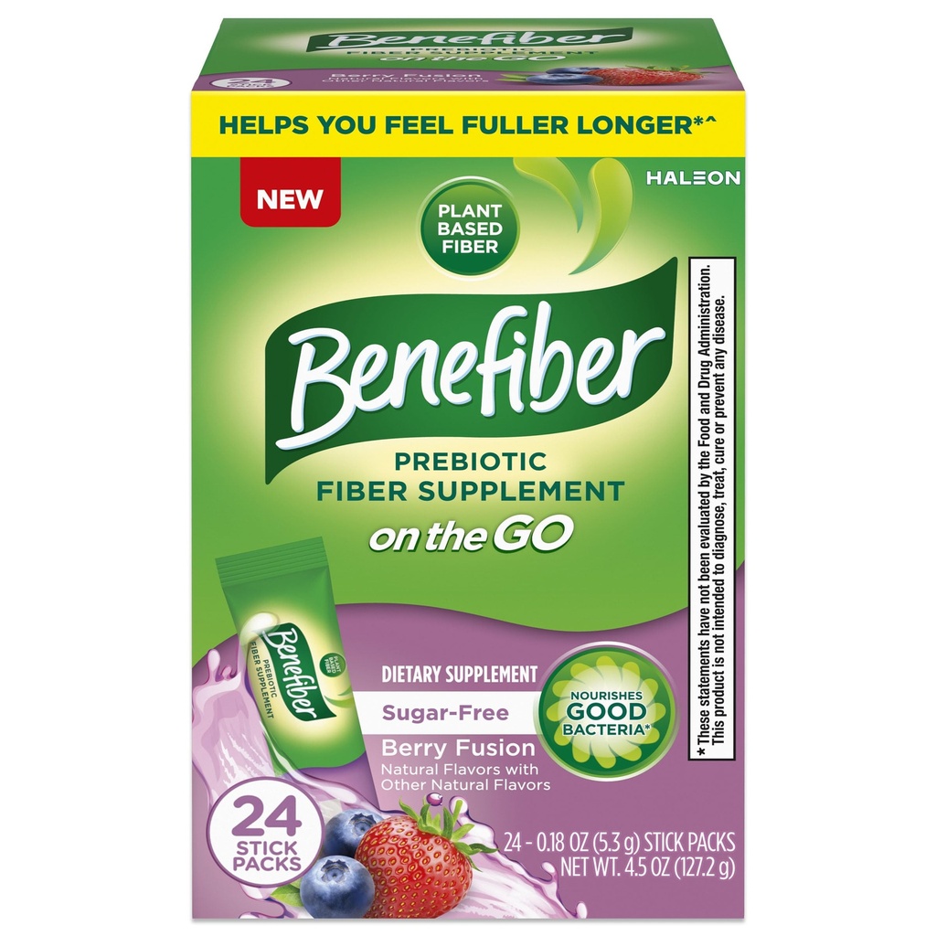 Benefiber GLP-1 Dostu Fiber Supplement, Berry Fusion, Go Stick Packs, 24 Count