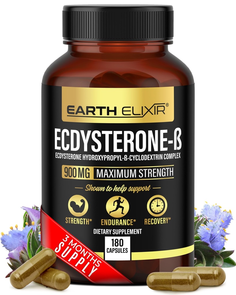 Dünya Elixir Ecdysterone Supplements 900 mg (180Capsules) - ABD'de yapılan - Erkekler için Kas Building Supplements /% 95 Beta Ecdysterone w/Hydroxypropyl-LR-Cyclodextrin için