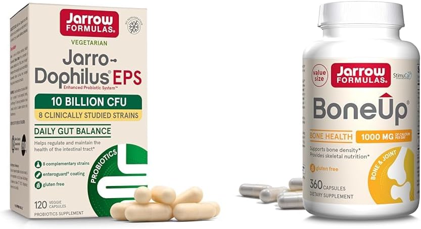Jarrow Formulas Probiyotiks & Bone Support Supplement Sche with Jarro-Dofilius EPS 10 Milyar CFU and BoneUp with Vitamin D3, K2 &uba