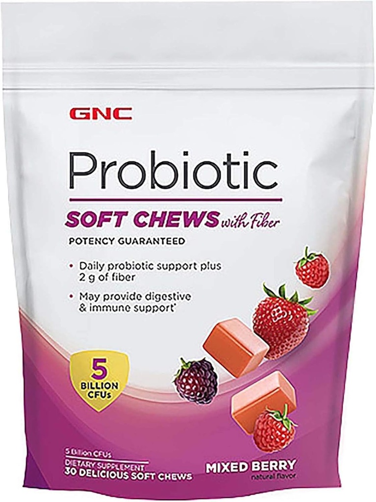 GNC Probiyotik Soft Chews with Fiber - Karma Berry, 30 Chews, Supports Digestive and Immune Health