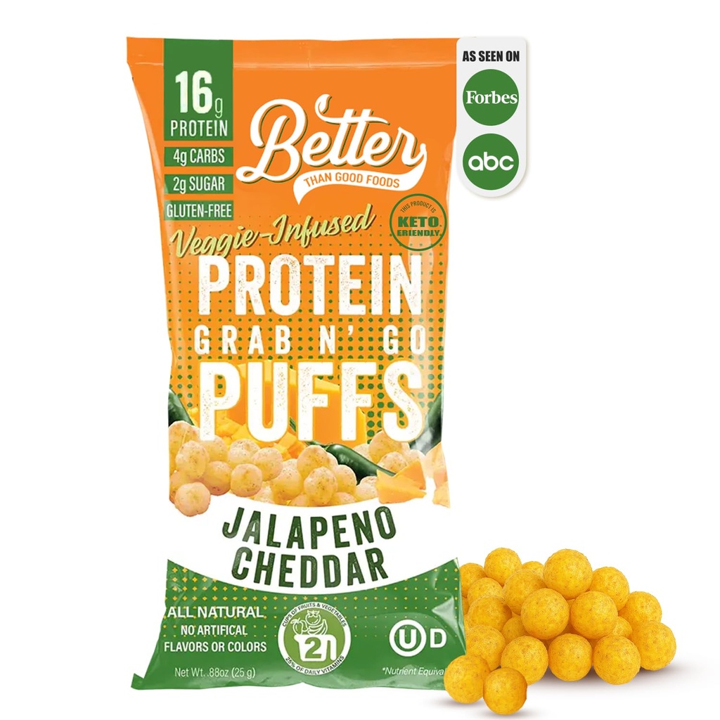 İyi Savory Keto Jalapeno Cheddar Protein Puffs | Gluten-Free -16g Protein, Low Sugar, Low Calorie, Diabetic Friendly Snacks | Low carb, Sağlıklı Çocuk Snack | Yapay Flavours (12-Pack)