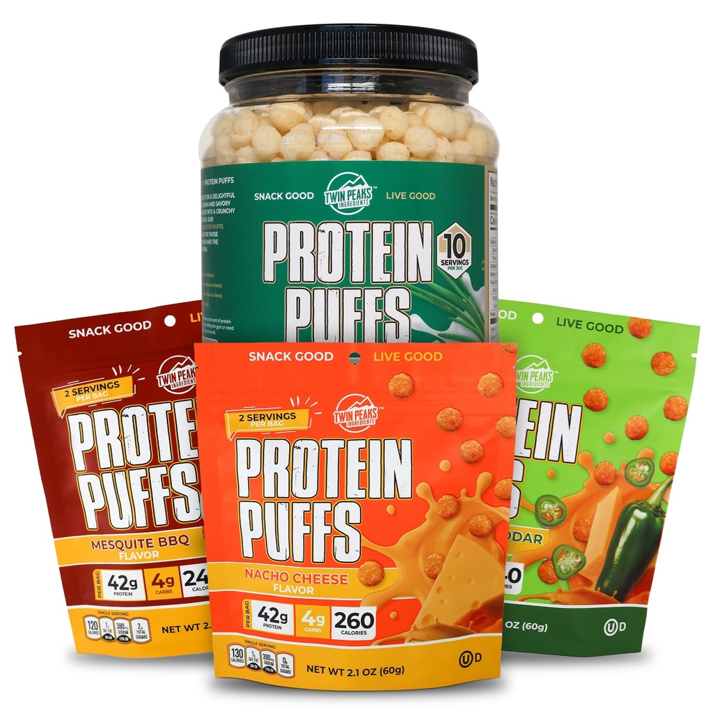Twin Peaks Low Carb, Keto Friendly protein Puffs, Sour Cream & Onion + Twin Peaks Materialss Low Carb, Keto Friendly Protein Puffs